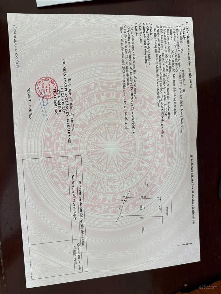  chính chủ gửi bán lô đất ở tùng thiện xuân khanh dt 100mxmt6,7m. ô tô tránh nhau.