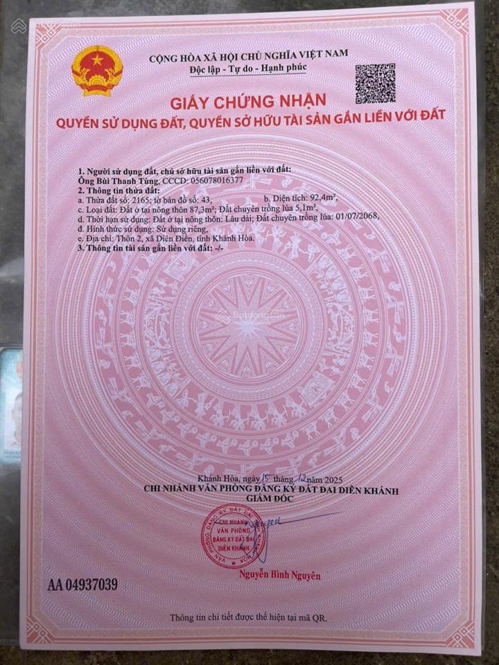 Đất thổ cư diên khánh 700 triệu sở hữu ngay sổ hồng / pháp lý chuẩn 100% đầu tư xây ở