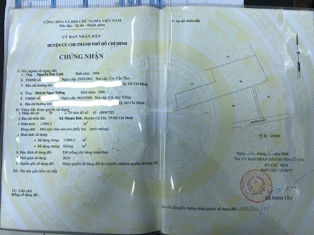 Bán đất chính chủ từ 4 triệu/m2, 100m2 thổ cư đối diện khu du lịch sinh thái, xã nhuận đức, củ chi