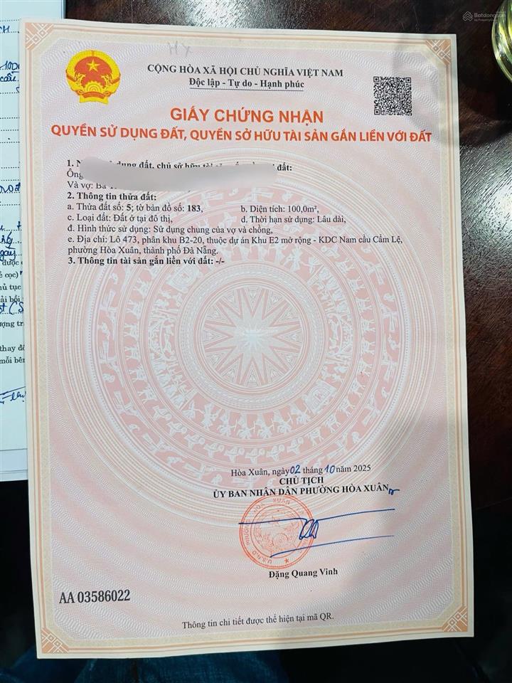 Chính chủ bán đất đường 7,5m phan khôi hòa xuân hướng đông sạch đẹp vị trí đẹp, giá tốt nhất