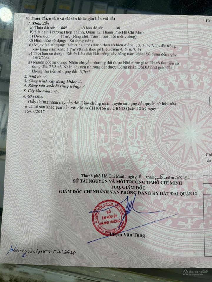 Bán đất 5m x 17m sổ hồng riêng , địa thế đẹp vip 1/ trần thị hè 30m, f tân thới hiệp,quận 12,