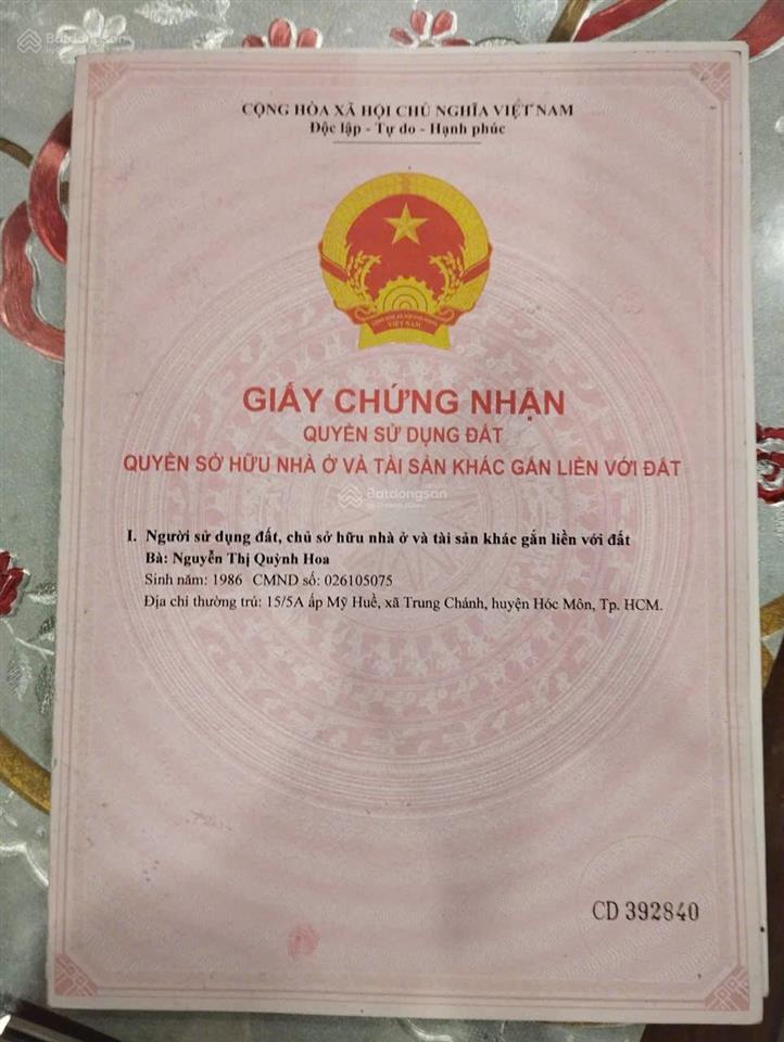 Bán 90m đất 5m x 18m sổ hồng riêng 1/tô ký, nguyễn ảnh thủ trung chánh, hóc môn, gần chợ ngã ba bầu
