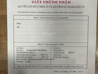 Rất kẹt tiền bán gấp mt đinh tiên hoàng, đa kao, quận 1. ngang 4 dài 18, 3 tầng. sốc chỉ 18,7 tỷ