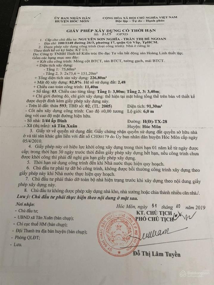 Bán nhà ấp đình, tân xuân, hóc môn cách lê thị hà 200m giá 4.8 tỷ