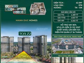 Chiết khấu 18,3%  vừa mua đã lãi. căn 2n góc view trực diện hồ tạo sóng. giá tts chỉ 70,23 tr/m2
