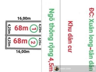 Chính chủ bán mảnh đất đẹp tại xuân long dt 68m2 mt= hậu 4,25m cách chục chính 20m, đường