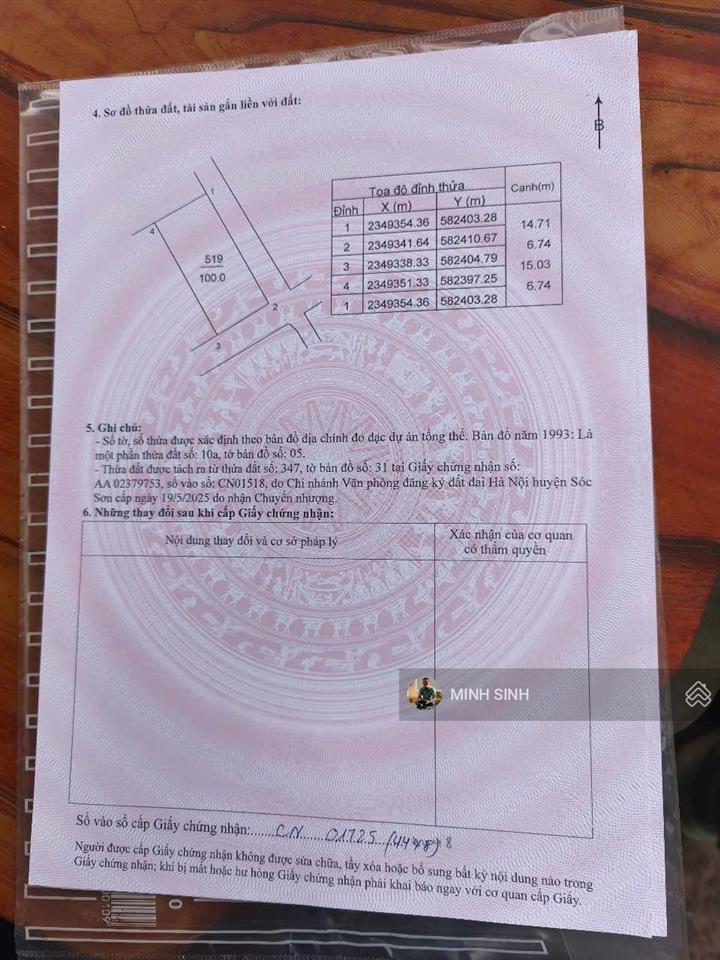 Chủ cần bán đất bắc thượng  quang tiến  sóc sơn dt 100m2. lô góc 2 mặt tiền mặt tiền