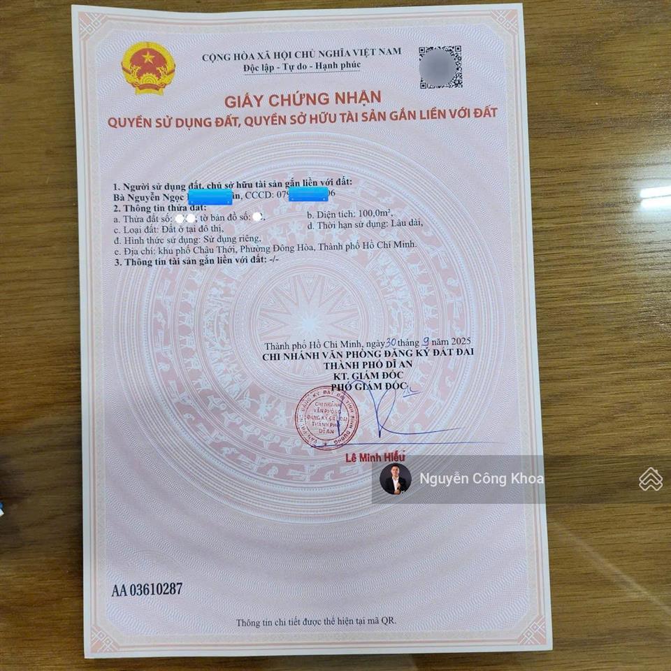 Bán đất ngang 5x20m, mt đường rộng 32m, ngay trường tiểu học châu thới, p. bình an, tp. dĩ an