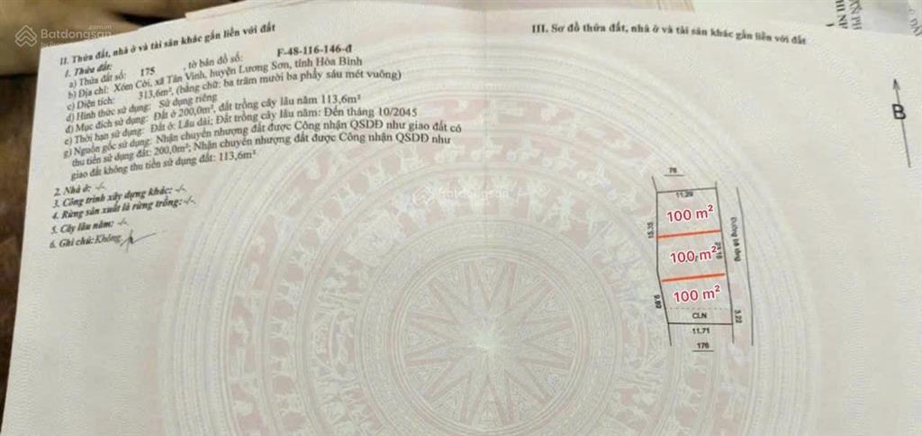 Cần bán 2 lô đất s=100m2 full thổ cư, vuông vắn. nằm trong khu nghỉ dưỡng, dự án lớn tại lương sơn