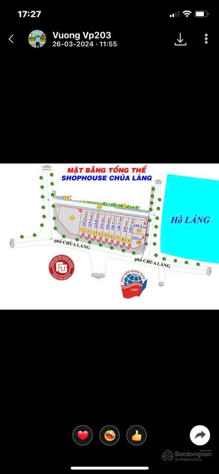 Bán siêu phẩm lô shophouse 135m2 số 82 mặt phố chùa láng đối diện đại học ngoại thương, 0916 062 ***