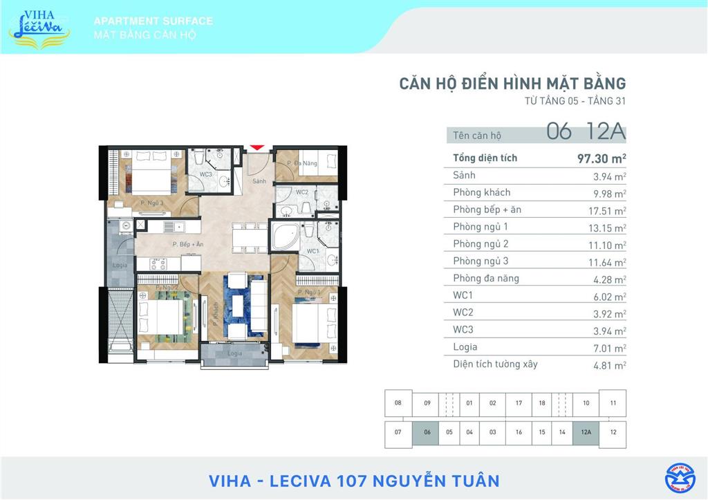 Chính chủ bán căn ngoại giao 1506 dt 97.23m2 dự án viha leciva hướng đông nam 0977 917 ***