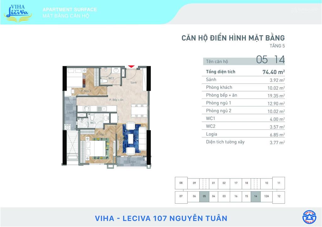 Bán gấp căn ngoại giao 73.5m²  ban công đông nam, tầng 25, dự án viha leciva 107 nguyễn tuân