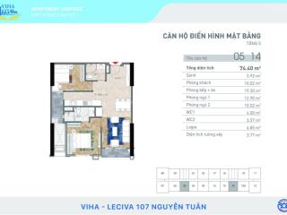 Bán gấp căn ngoại giao 73.5m²  ban công đông nam, tầng 25, dự án viha leciva 107 nguyễn tuân