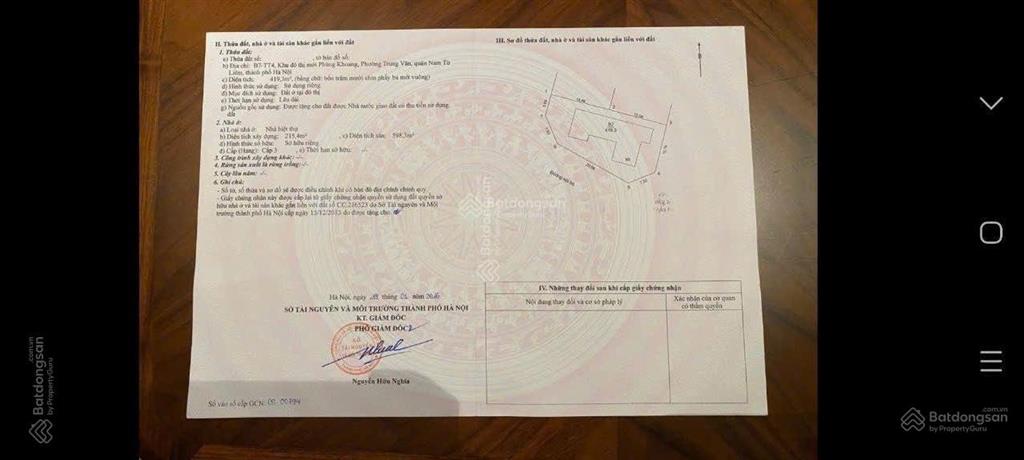 Biệt thự khu nhà ở vp quốc hội trung văn, lô góc khu vip, sổ đỏ cầm tay. bt có dt 419.3m2