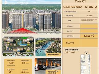 Studio central square c2z10508a, 29.2m², view công viên, giá ttđ chỉ 1.857 tỷ, trả 30% nhận nhà
