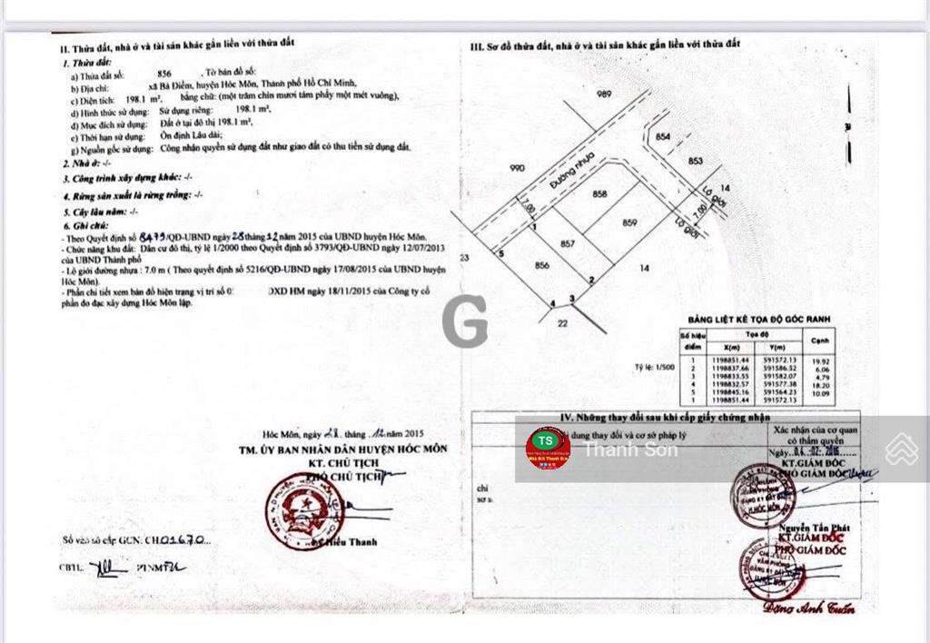 Bán đất thổ cư dt 198m2, sổ hồng riêng đường bà điểm 4