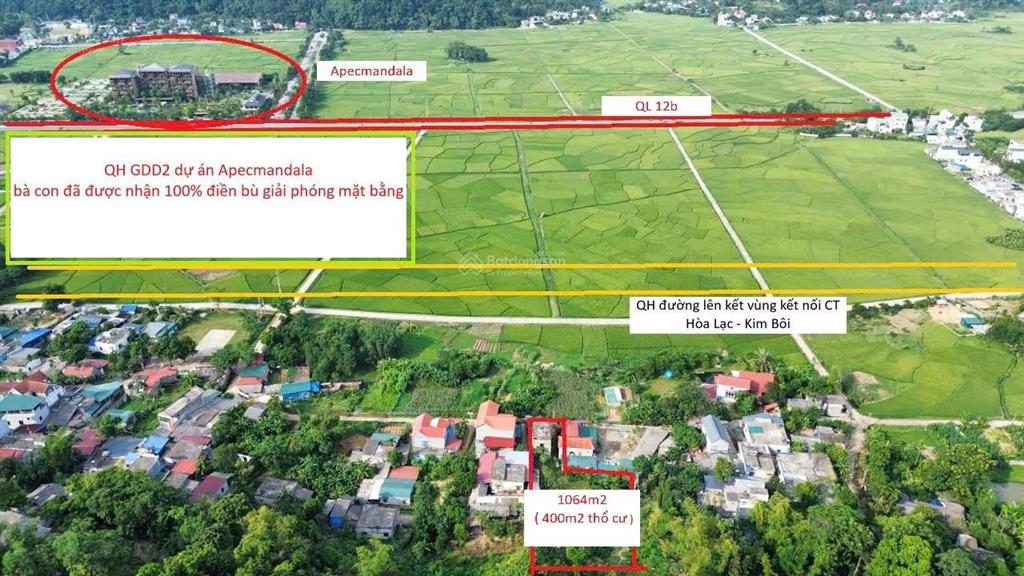 View đẹp mê mẩn 1064m2 ngay khu du lịch suối khoáng thị trấn bo kim bôi hòa bình cần bán gấp