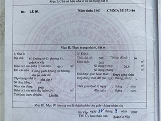 Chính chủ cần bán nhà 1244/1/16 lê đức thọ, p15 (50m ra mt, gần kênh tham lương)