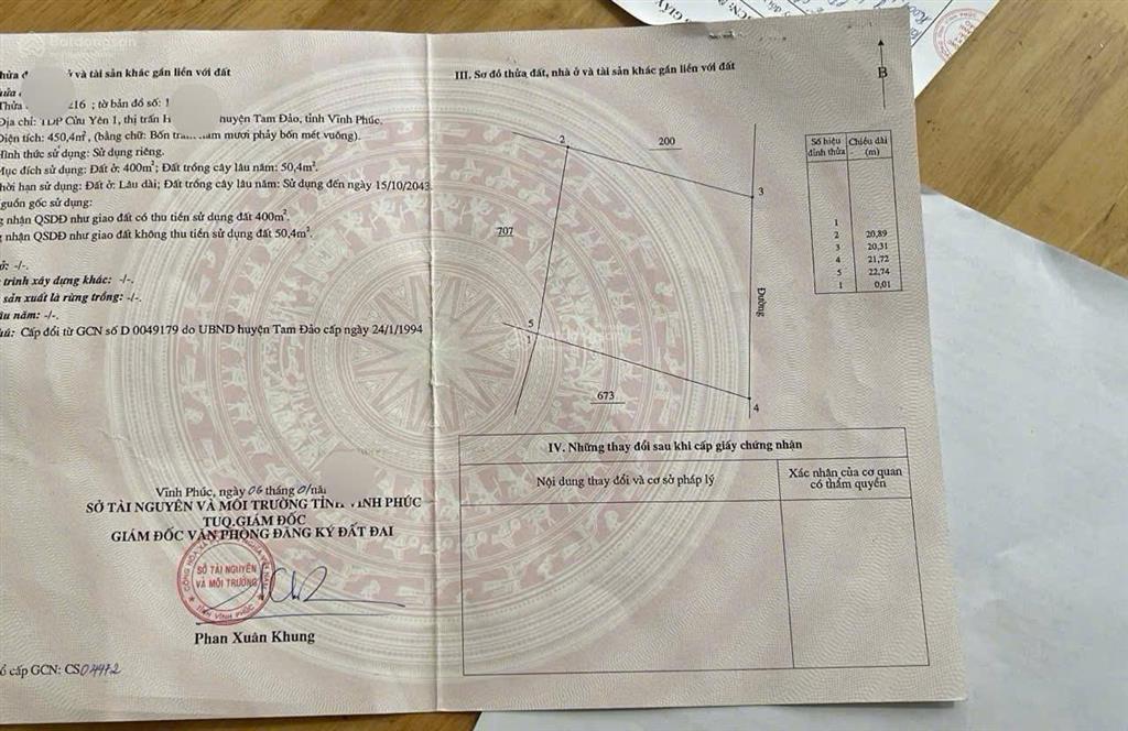 Chính chủ bán gấp lô đất trung tâm tt. hợp châu, tam đảo dt 102m2 mt 5,2m sđcc giá 850tr 0988296228