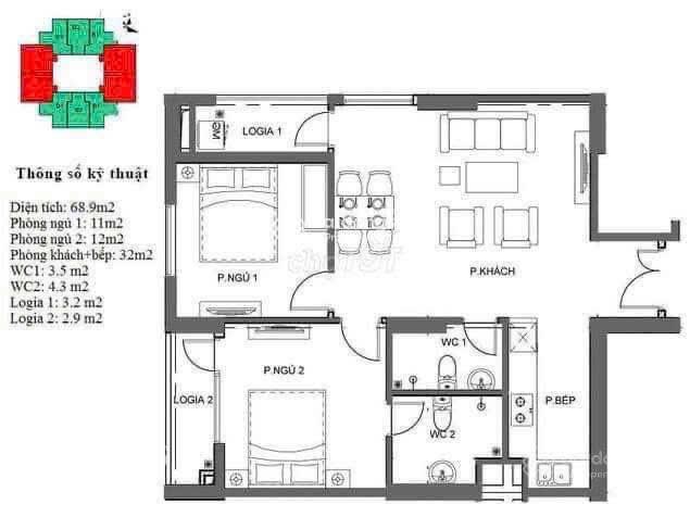 Chính chủ bán ch 57m2 2pn  2wc full nội thất  tầng đẹp chung cư mipec city view.  0838 551 ***