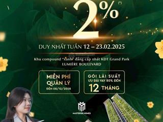 Quản lý giỏ hàng khu compound lumiere boulevard, chỉ 10% nhận nhà ngay, miễn phí quản lý 3 năm