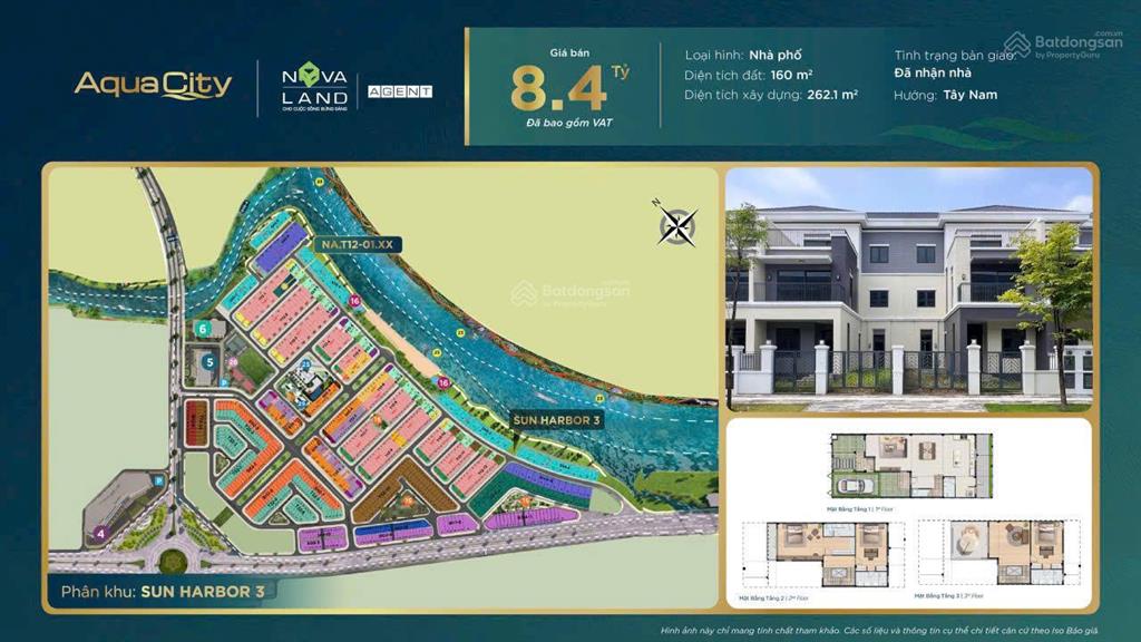 Nhà phố 8x20m aqua city gần công viên, bờ sông giá hợp lý cho an cư