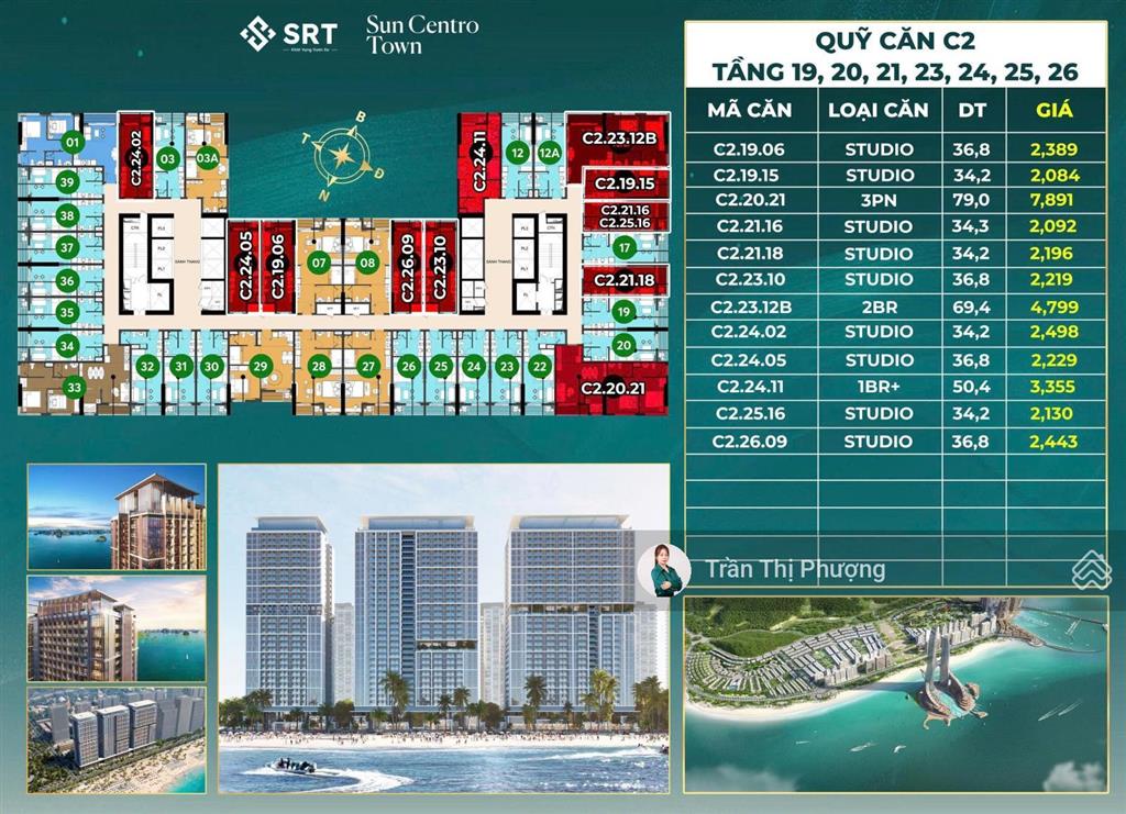 Quỹ căn độc quyền giá full 1tỷ6xx  3tỷxx view biển sun centro town  0396 369 ***