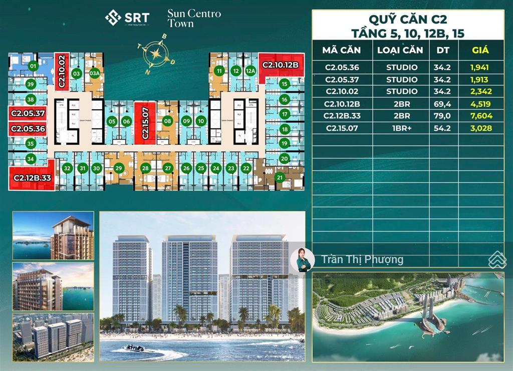 Quỹ căn độc quyền giá full 1tỷ6xx  3tỷxx view biển sun centro town  0396 369 ***