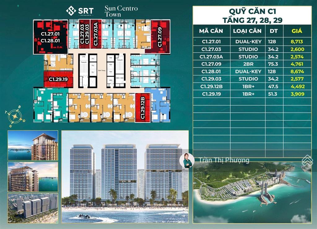 Quỹ căn độc quyền giá full 1tỷ6xx  3tỷxx view biển sun centro town  0396 369 ***