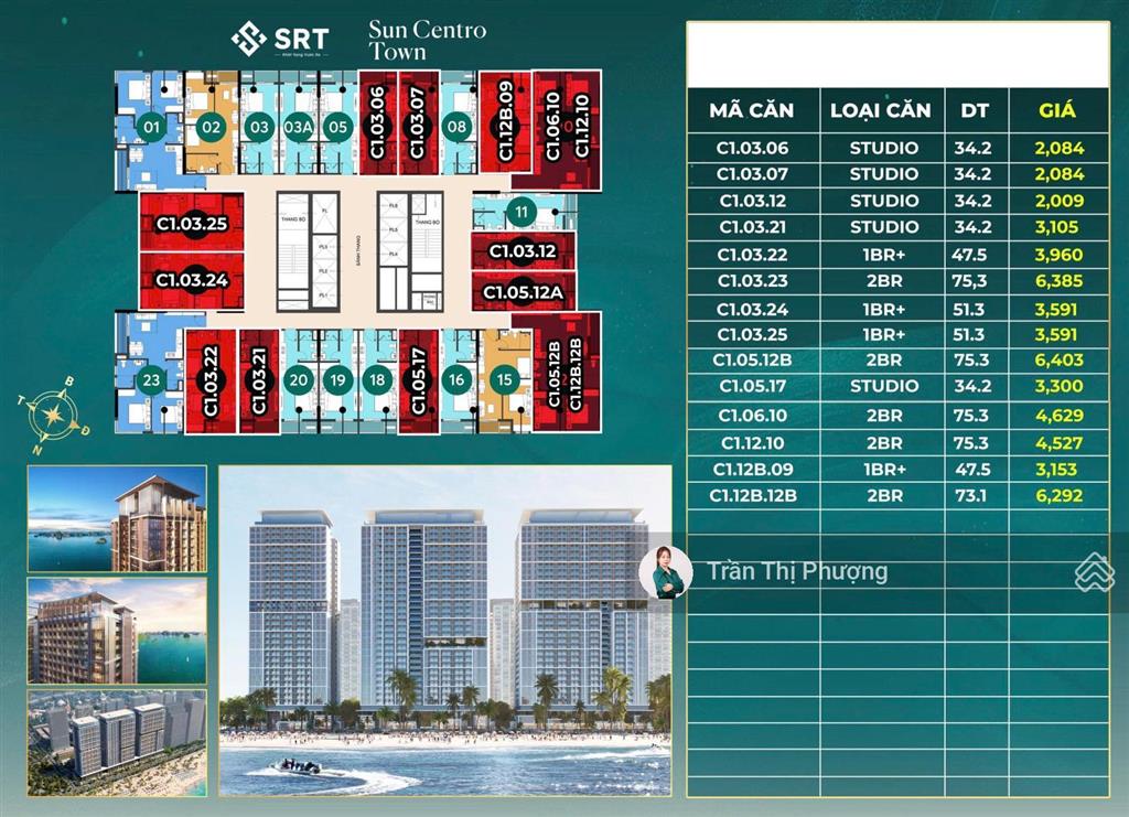 Quỹ căn độc quyền giá full 1tỷ6xx  3tỷxx view biển sun centro town  0396 369 ***