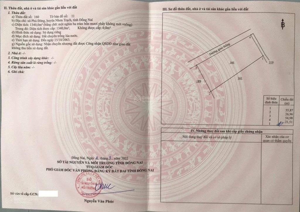 Chính chủ cần bán đất, diện tích 1997m2, tại xã phú đông, huyện nhơn trạch, tỉnh đồng nai