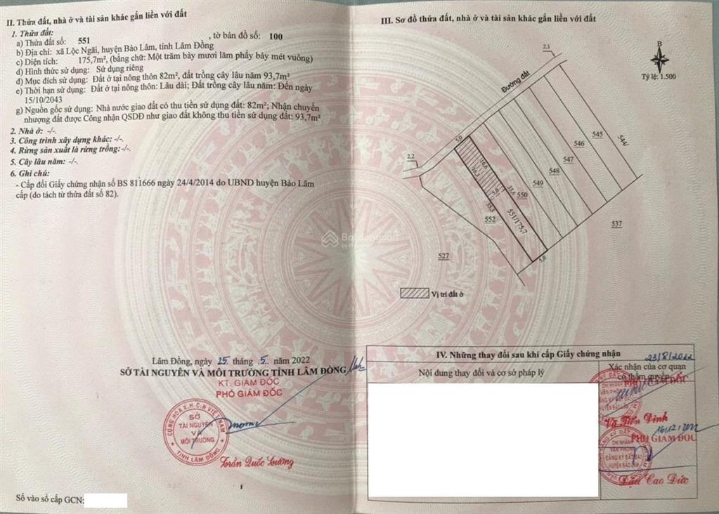 Chính chủ cần bán đất thổ cư, diện tích 176m2 có 82m2 thổ cư, tại xã lộc ngãi, huyện bảo lâm