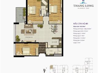 Căn hộ duy nhất a.01  143,5m2 3pn, full đồ, cửa đn, ban công tn, tại thăng long no1, giá 10,89 tỷ
