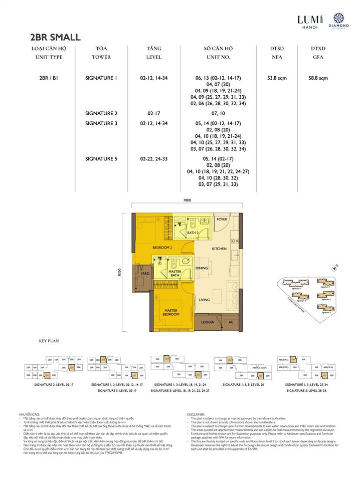 Danh sách căn 53.8m2 2 phòng ngủ 2wc chủ nhà đang cần bán tại dự án lumi hà nội, giai đoạn 123