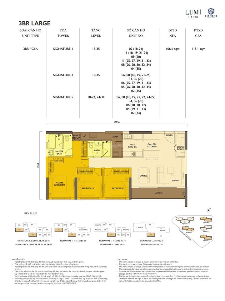 Danh sách căn 3 phòng ngủ 81.3m296m2106m2117m2 phân khu signature lumi hà nội cần bán giá tốt