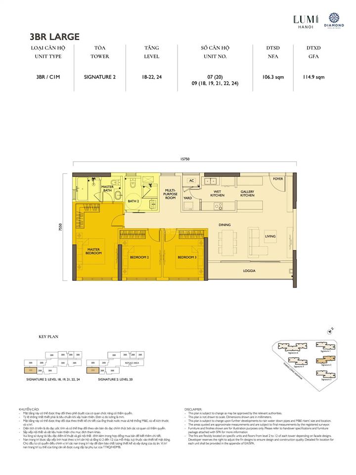 Danh sách căn 3 phòng ngủ 81.3m296m2106m2117m2 phân khu signature lumi hà nội cần bán giá tốt