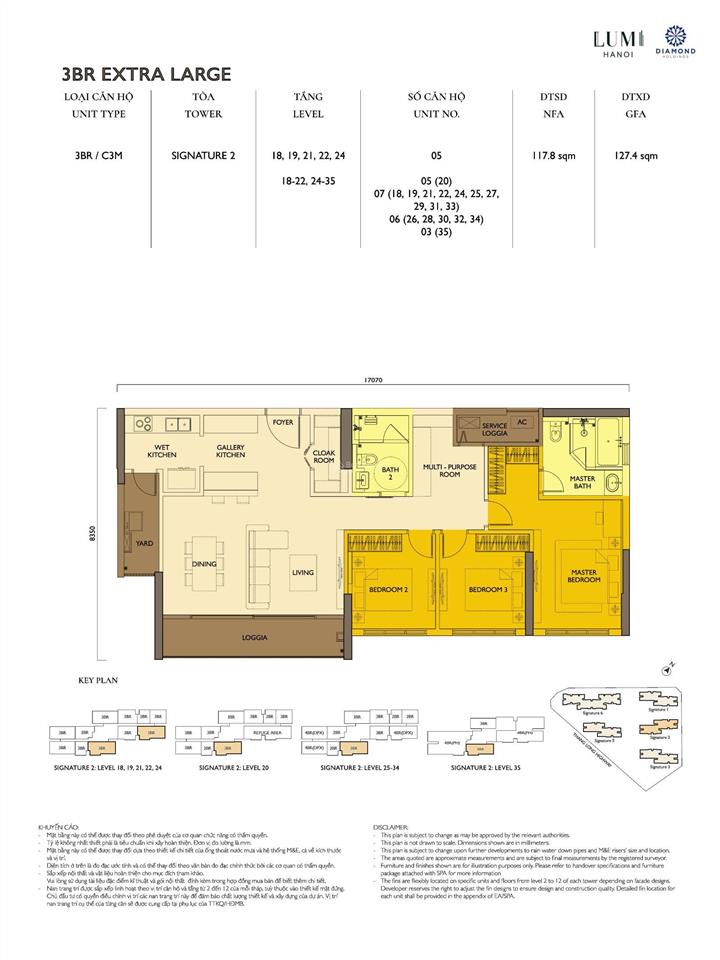 Danh sách căn 3 phòng ngủ 81.3m296m2106m2117m2 phân khu signature lumi hà nội cần bán giá tốt