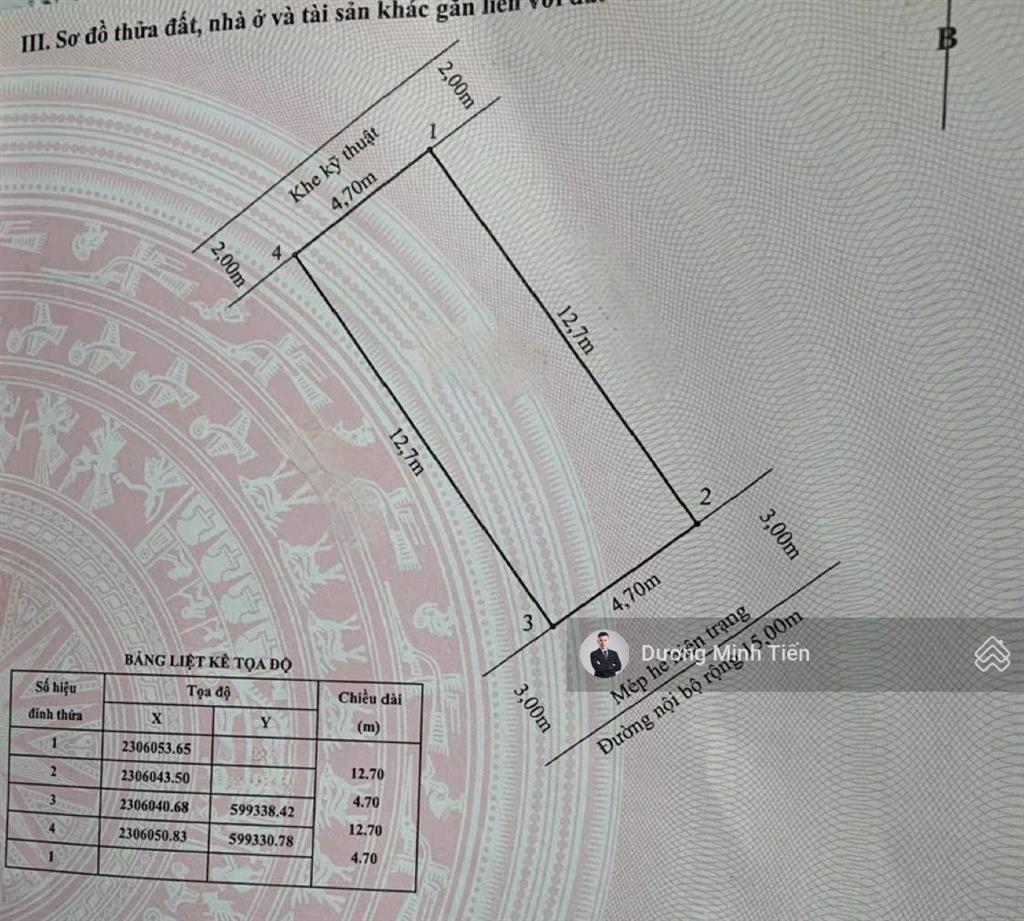 59.7m2 đất lô 20b lê hồng phong  ngang 4.7m  đông nam