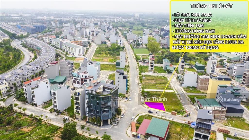 Hiếm có khó tìm! lô góc 98m2 mt 18m mặt đường 16m khu dv 25ha. giá tốt hơn đường nội khu