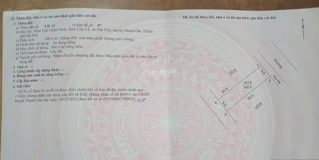 Chính chủ bán đất đấu giá chăn nuôi xã tân ước gần cụm công nghiệp tân ước thanh oai hà nội