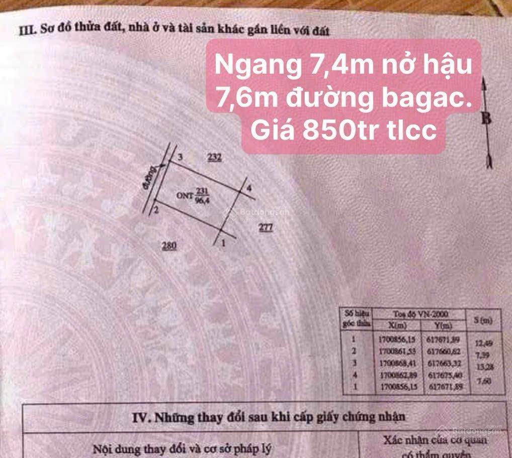 Bán đất 100% thổ cư 96,6m2 giá 850tr gần bãi tắm an vĩnh lý sơn