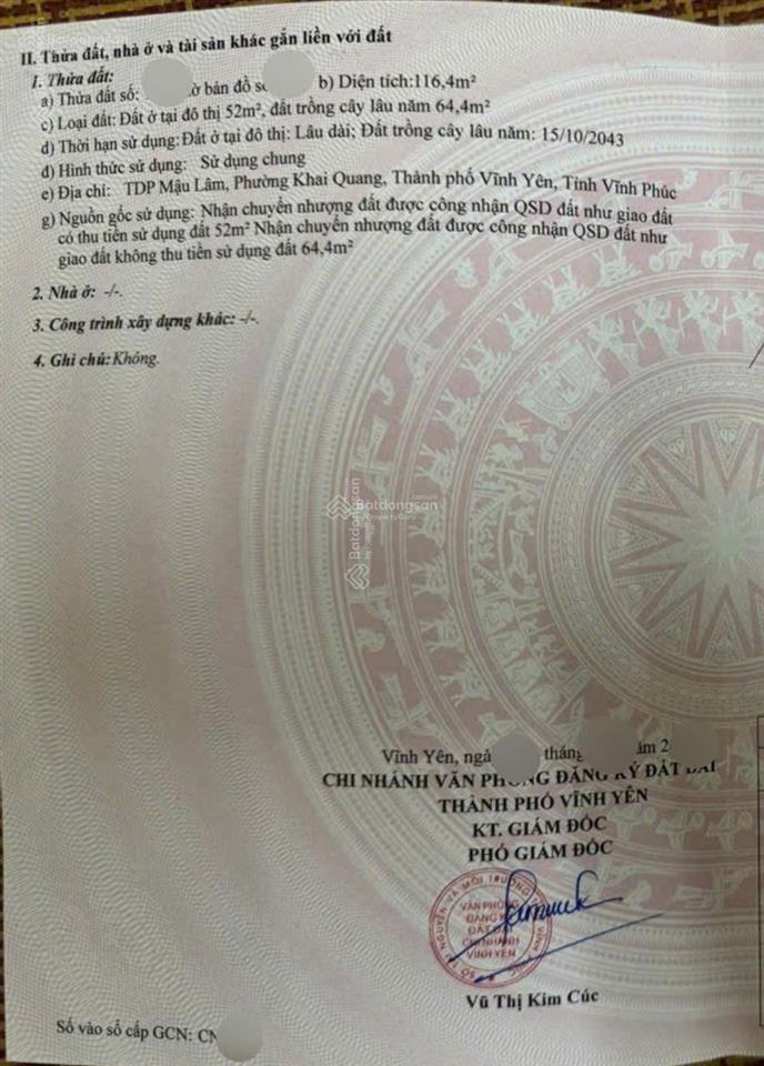 Bán đất khai quang, vĩnh yên, vĩnh phúc, giá nhỉnh 2,65tỷ, 116,4m2 view đẹp