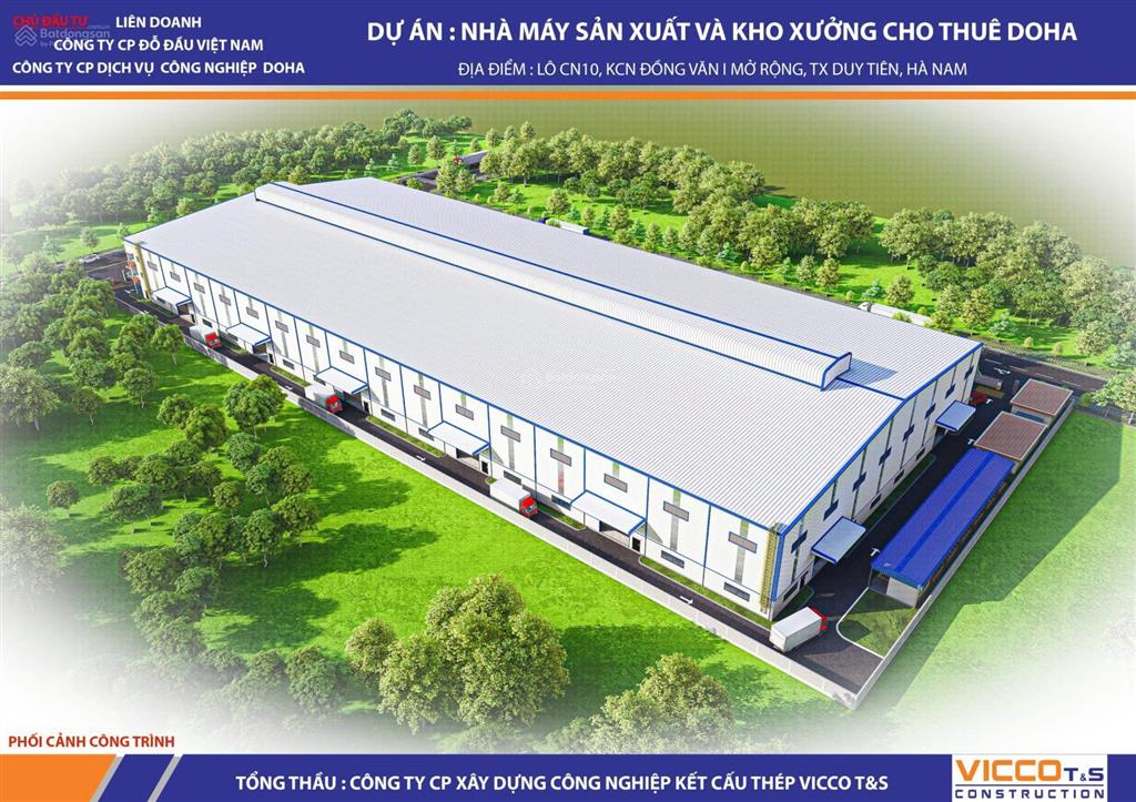Cho thuê dự án kho xưởng tại kcn đồng văn 1  hà nam xây mới