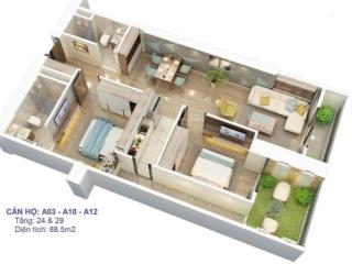 Chính chủ gửi bán căn 2 ngủ 2 vệ sinh 2 ban công, ban công vườn treo  bid residence