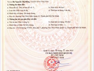 Bán nhà nát hẻm xe hơi tân thới nhất 01 phường đht (q12) 3,6 tỷ