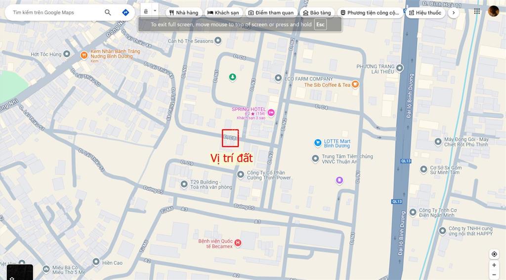 Bán đất biệt thự 10x20m, đường d8, kdc the seasons p. lái thiêu kế siêu thị lotte mart