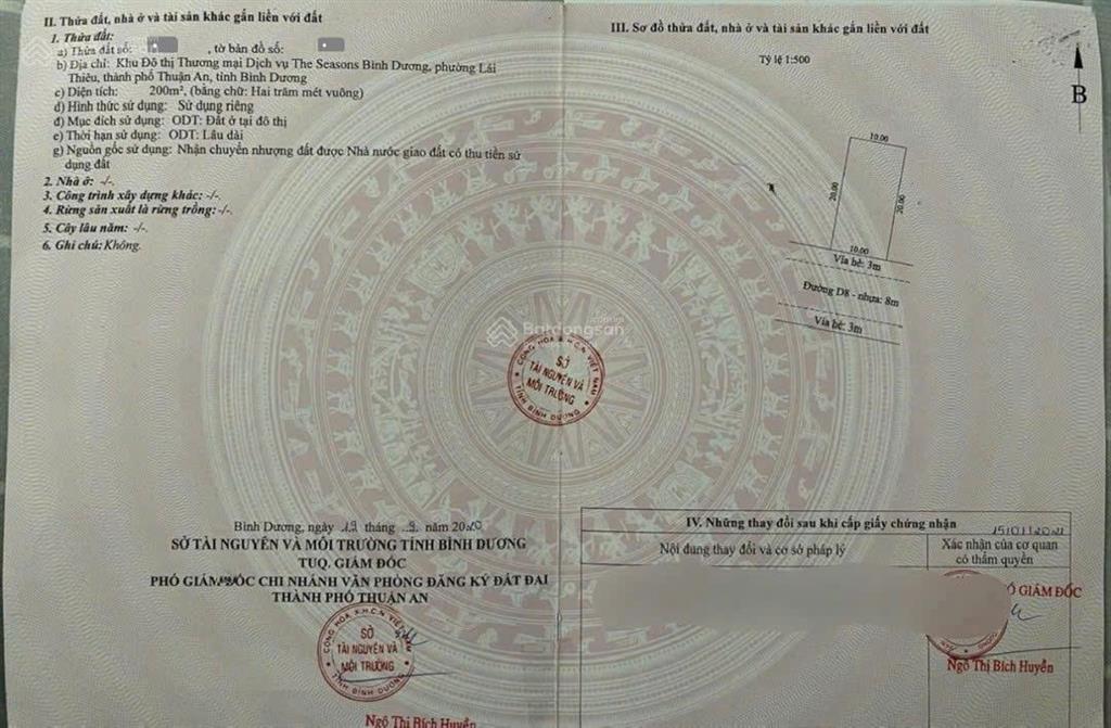 Bán đất biệt thự 10x20m, đường d8, kdc the seasons p. lái thiêu kế siêu thị lotte mart