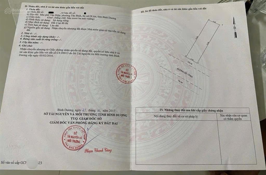 Đất khu hố lang, phường tân bình, tp dĩ an