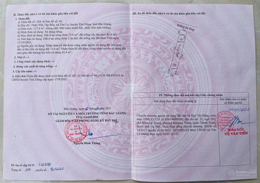 Đất sát khu công nghiệp yên lư, yên dũng, bắc giang. 101m mt 7,1m. đường ô tô tránh. gía 2,2tỷ