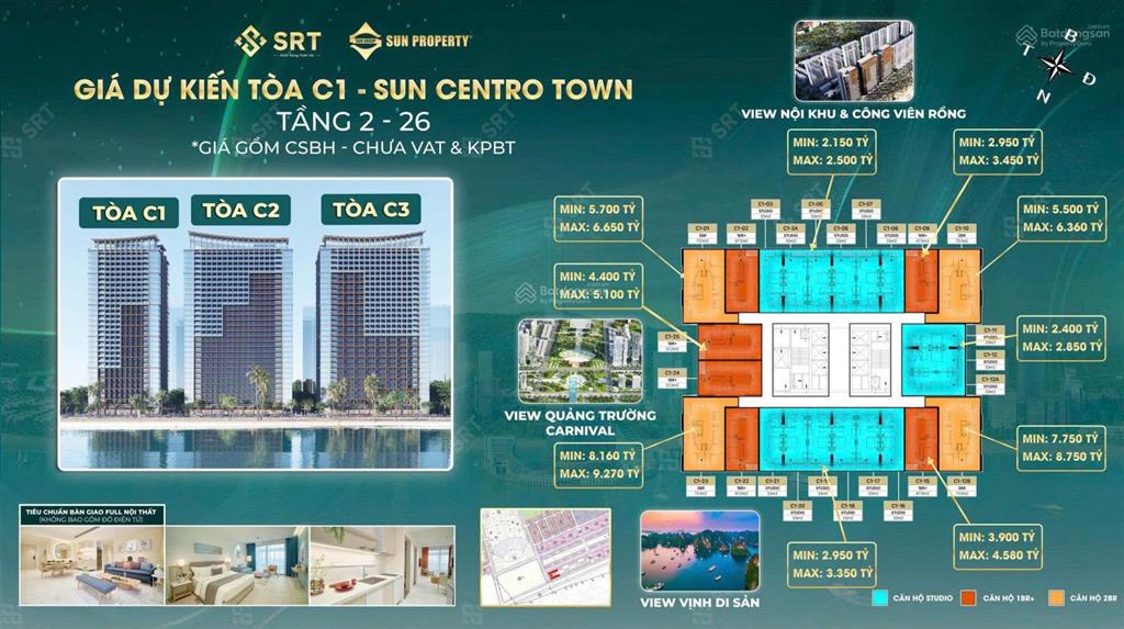 Em hưng có căn ng 1pn+ d.a sun centro town hạ long full nội thất giá full 2.836 tỷ tts còn 2.395 tỷ